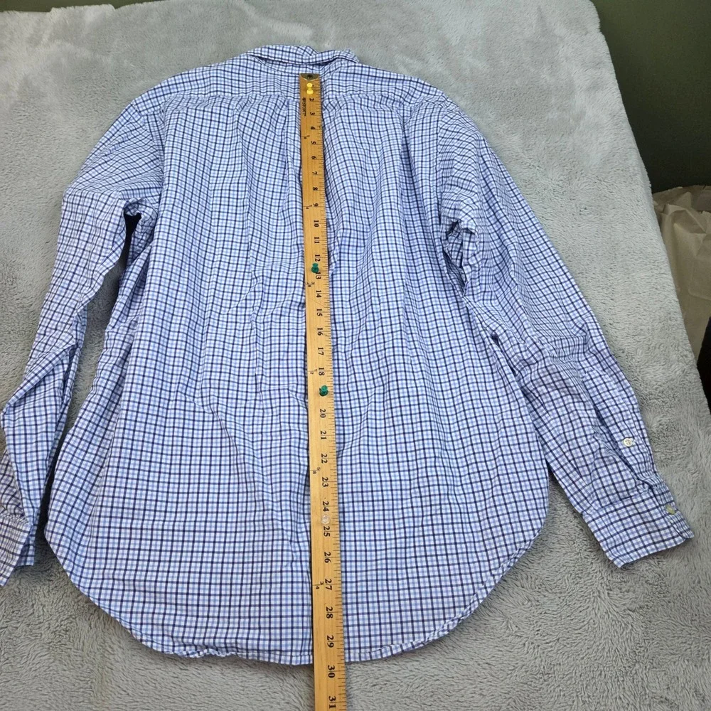 Ralph Lauren Button Down Shirt Mens L Classic Fit Gingham Check Blue and White